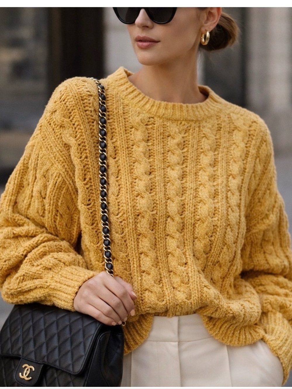 American Eagle Outfitters Mustard Cable Knit Crewneck Sweater